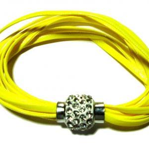 Multi Strands Leather Bracelet With Pave Crystal..