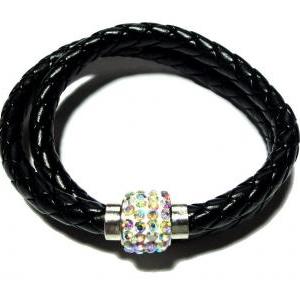 Leather Double Braided Bracelet With Magnetic..