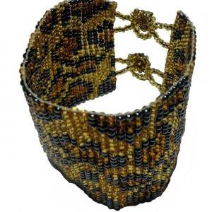 Leopard Print Peyote Large Cuff Bracelet