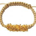 Macrame Beaded Rondelle Gold Bracelet