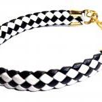 Leather Black And White Harlequin Pattern Bracelet