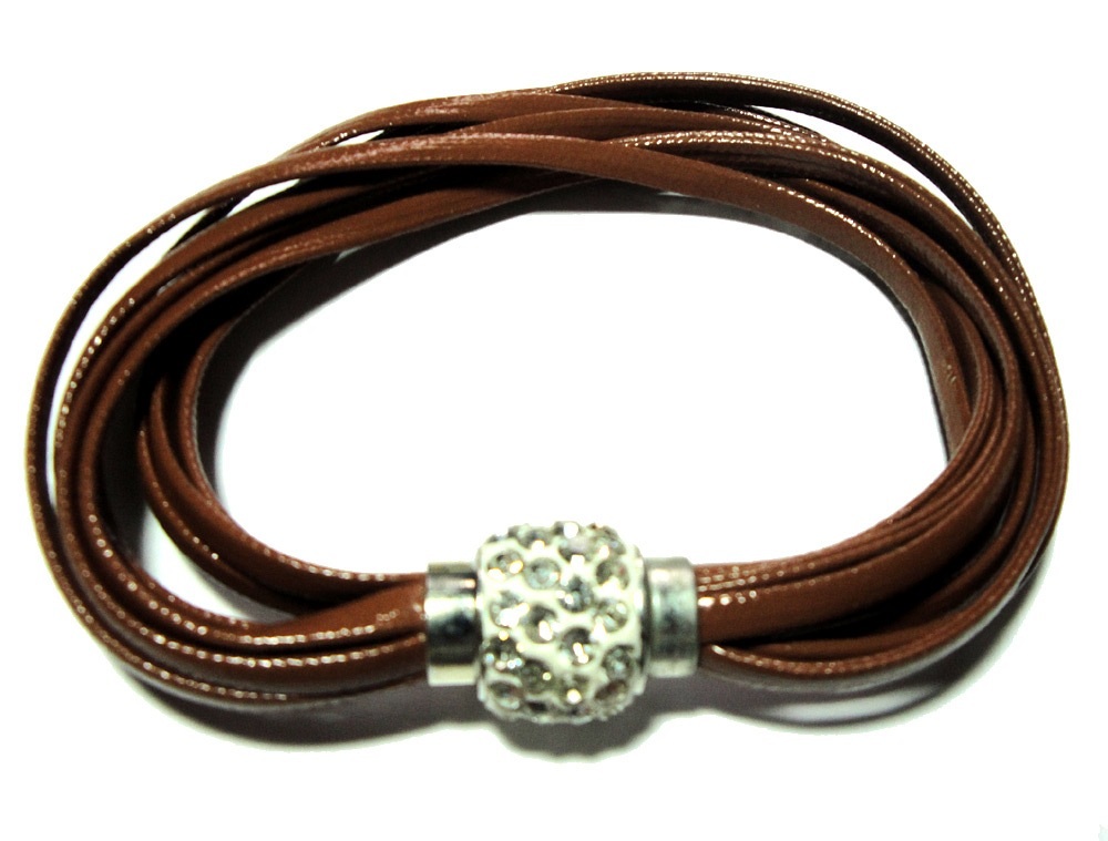 Multi Strands Leather Bracelet With Pave Crystal Closure