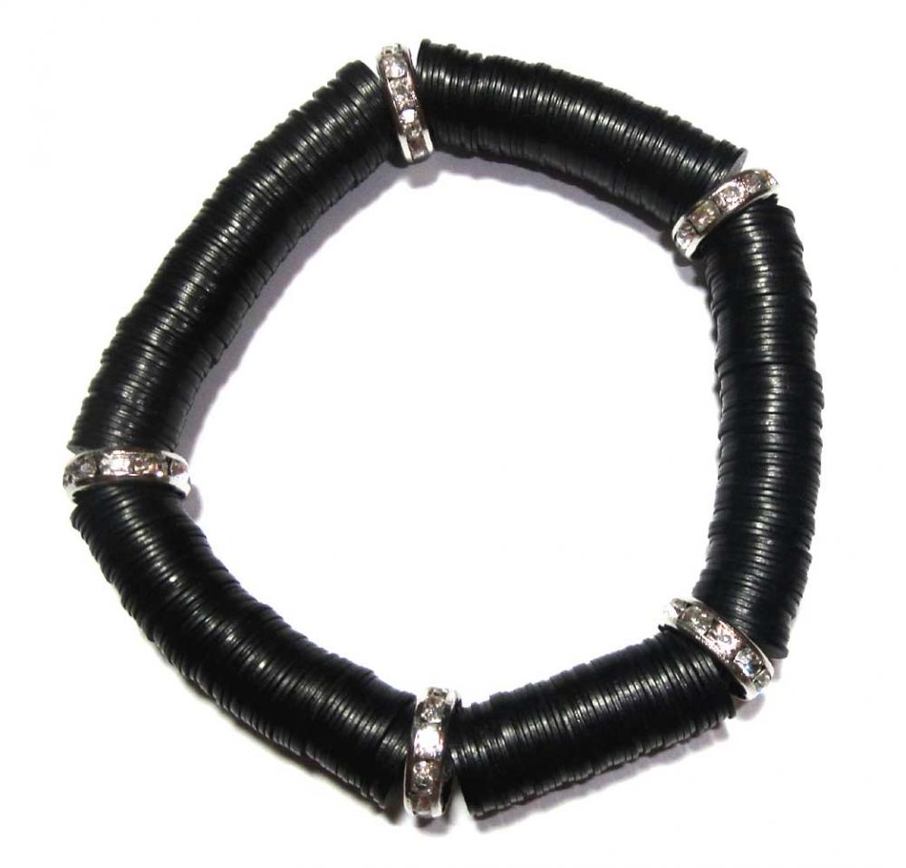 Men's Black Vinyl Disc Bead Bracelet With Rondelles
