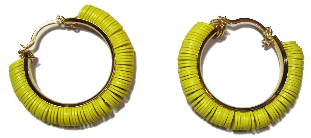 Tribal Chic Earrings Accentuated By Yellow Antique Vinyl Disc Beads
