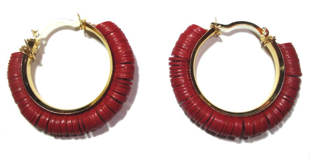 Tribal Chic Earrings Accentuated By Red Antique Vinyl Disc Beads