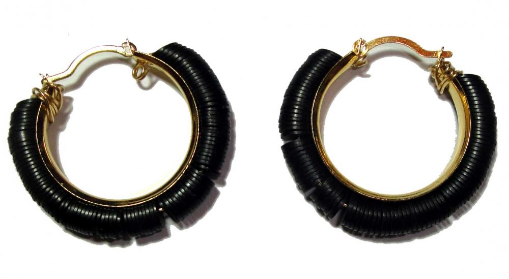 Tribal Chic Earrings Accentuated By Black Antique Vinyl Disc Beads
