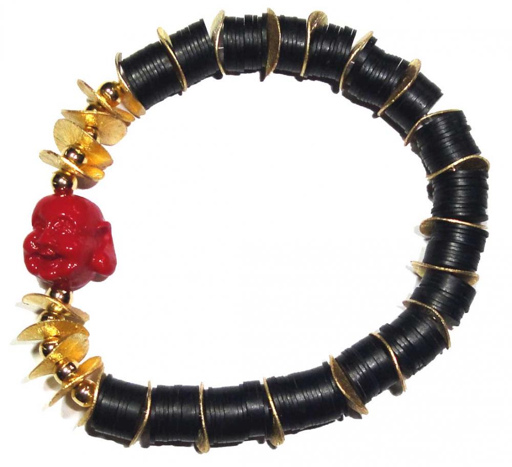Jet Vintage African Disc Beads Buddha Bracelet