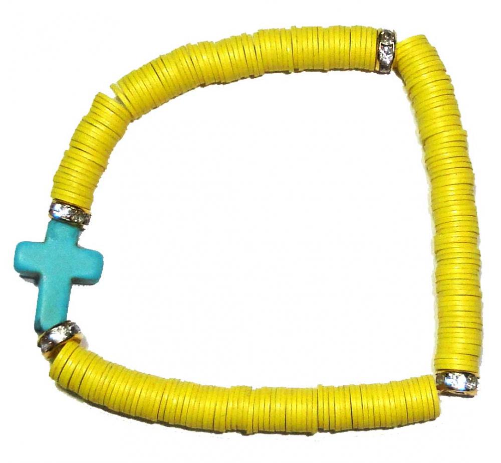 Yellow Vintage African Disc Bead Sideways Cross Bracelet