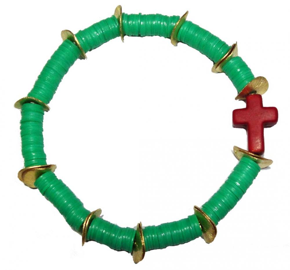 Turquoise Vintage African Disc Bead Sideways Cross Bracelet