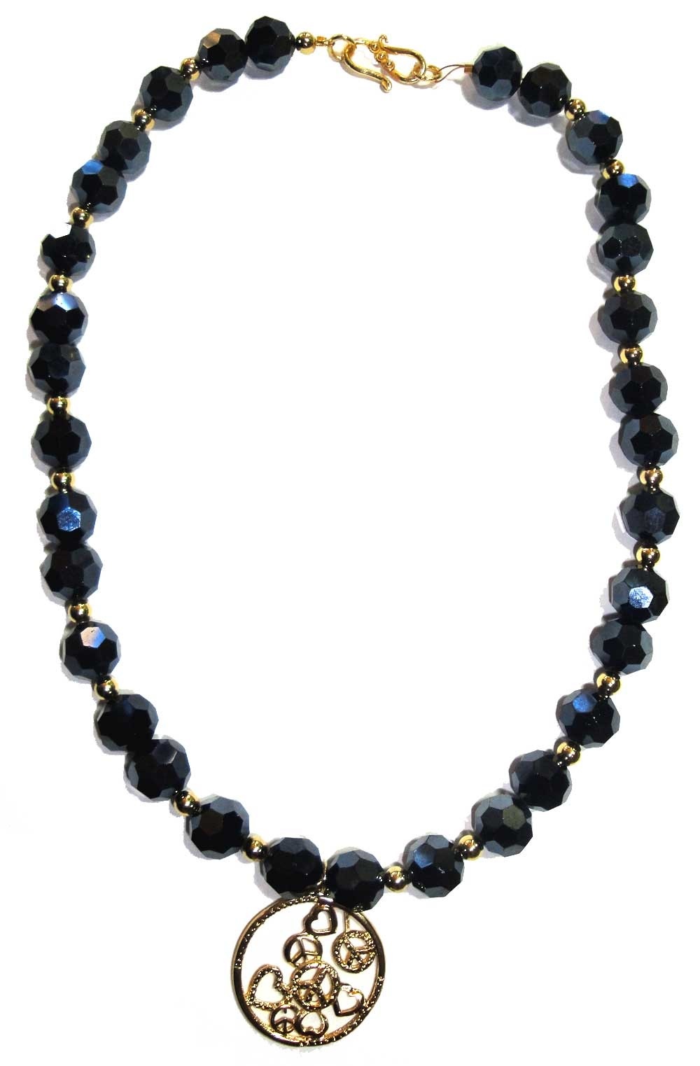 Navy Blue Czech Crystal Love And Peace Necklace