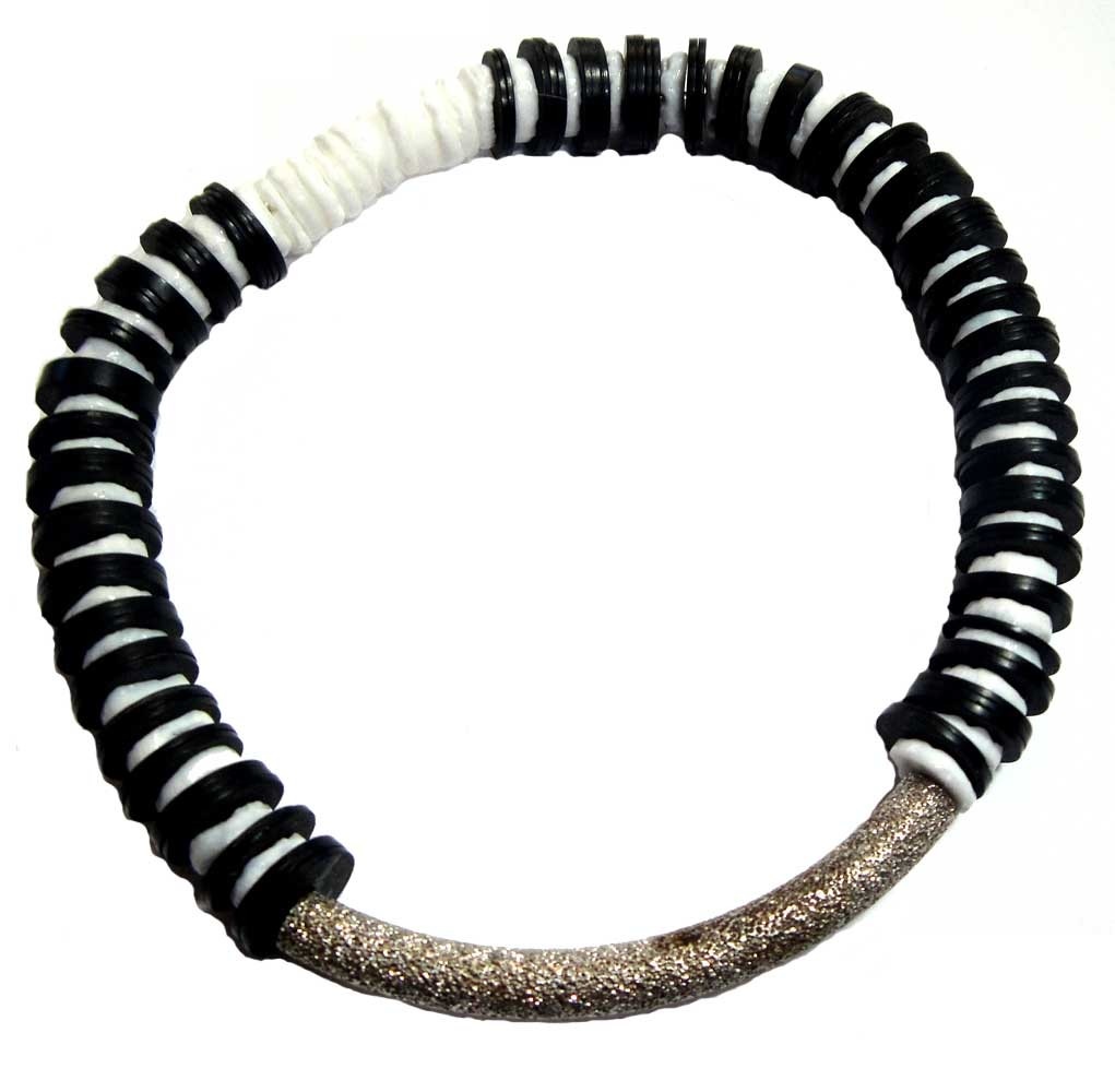 4mm Heishi And Vintage African Beads Stardust Sideways Bar Bracelet